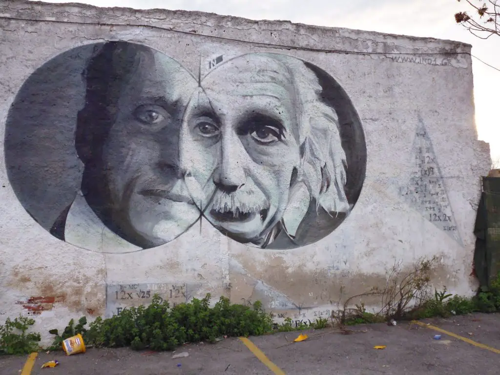 Gazi neighbourhood street art in Athens - depicting a famous Greek mathematician combined with Einstein. Life Beyond Borders