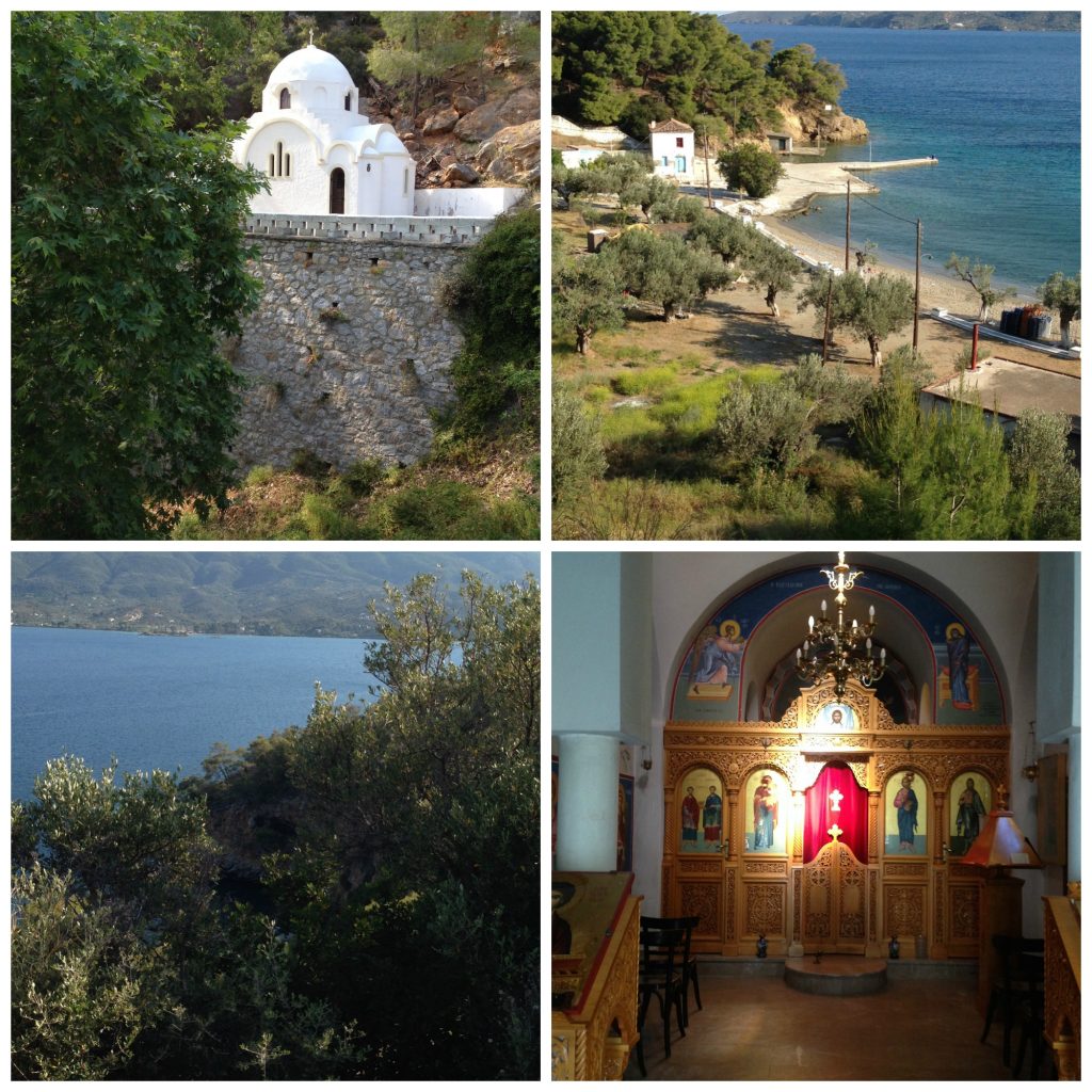 Chapel by the Monastery and Monastery Bay in Poros, Greece