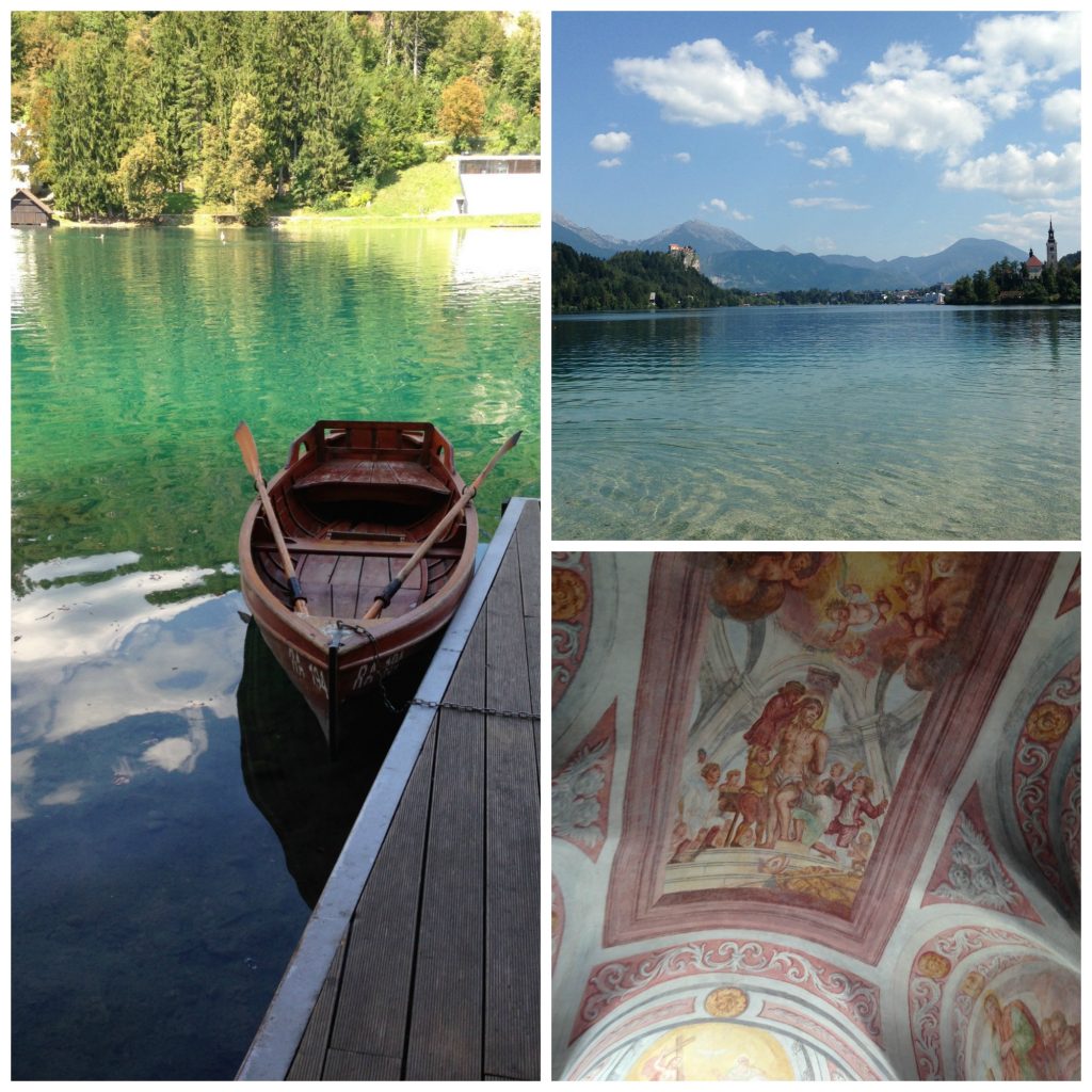 Canoes for hire, the beautiful view and gorgeous fresco on the ceiling of the chapel in Bled Castle
