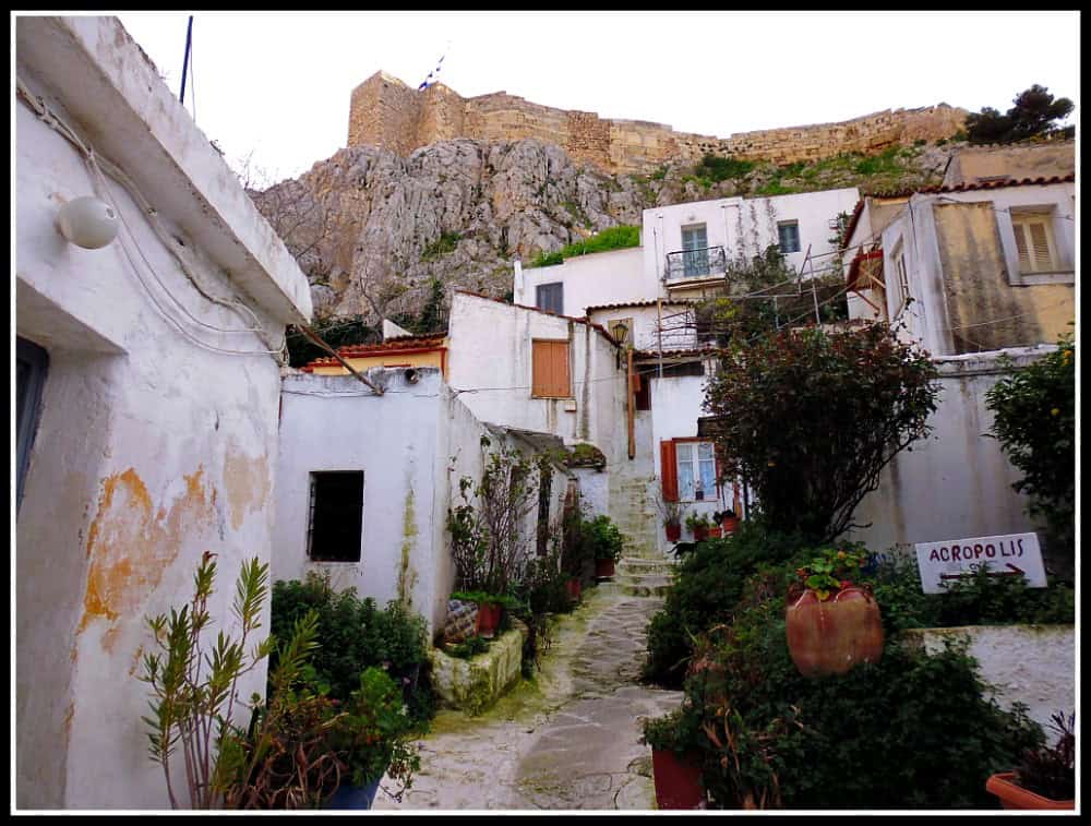 The quaint, island-like neighbourhood of Anafiotika, below the Acropolis in Athens, Greece