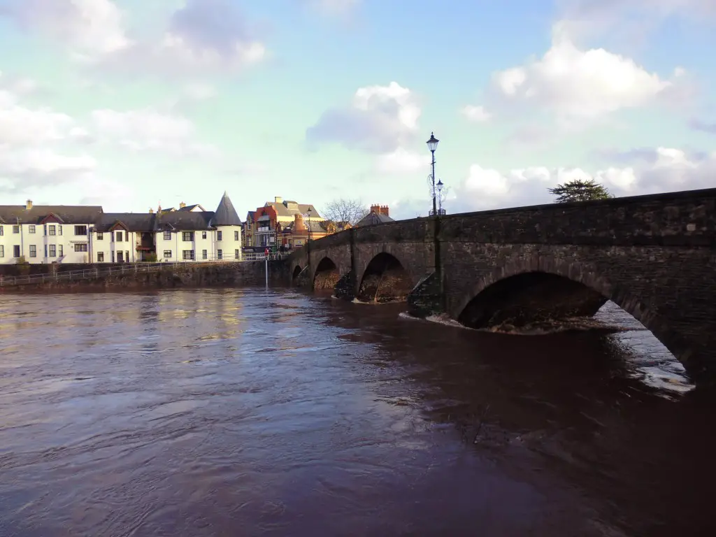 Bridge over the River Usk (look how high the water is!)