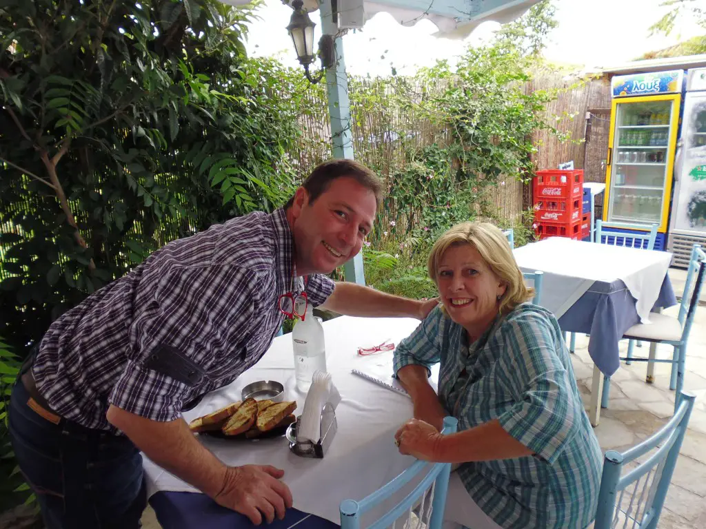 Janet and the owner of Xouneri taverna