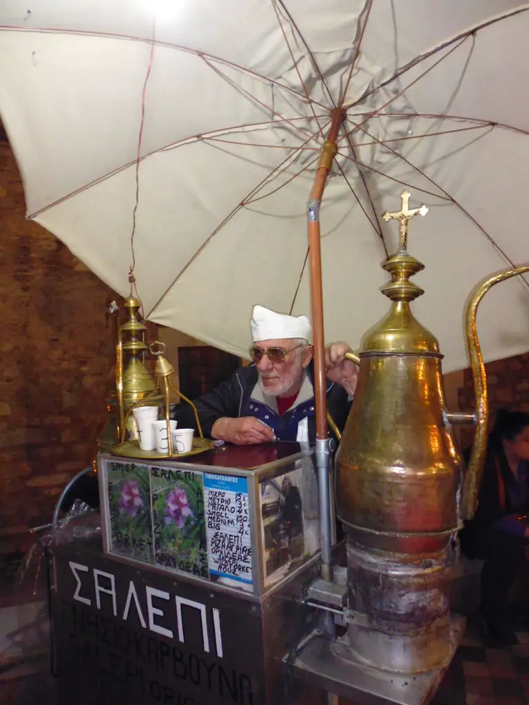 Stopping on the Athens Insiders tour of Athens to drink 'tea' from the root of an orchid