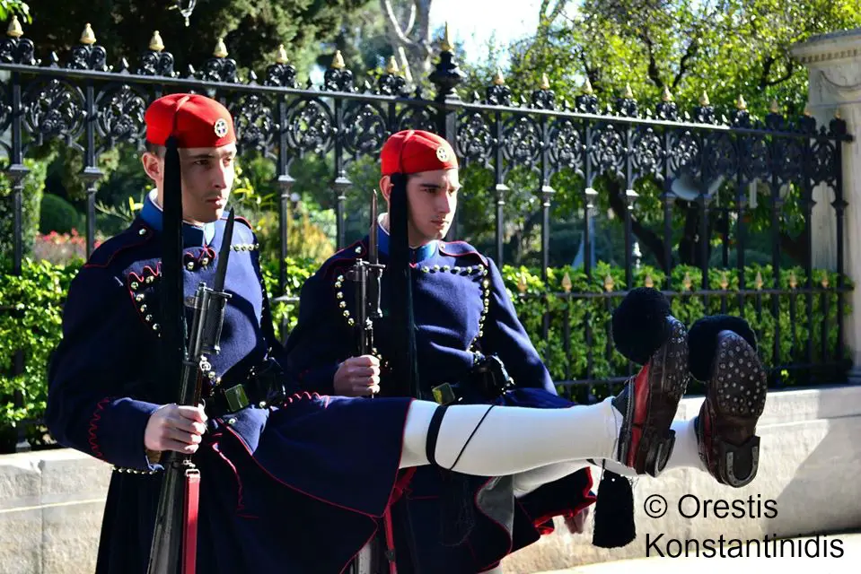 Orestis and partner in their winter uniform. Evzone soldiers of Greece. Life Beyond Borders