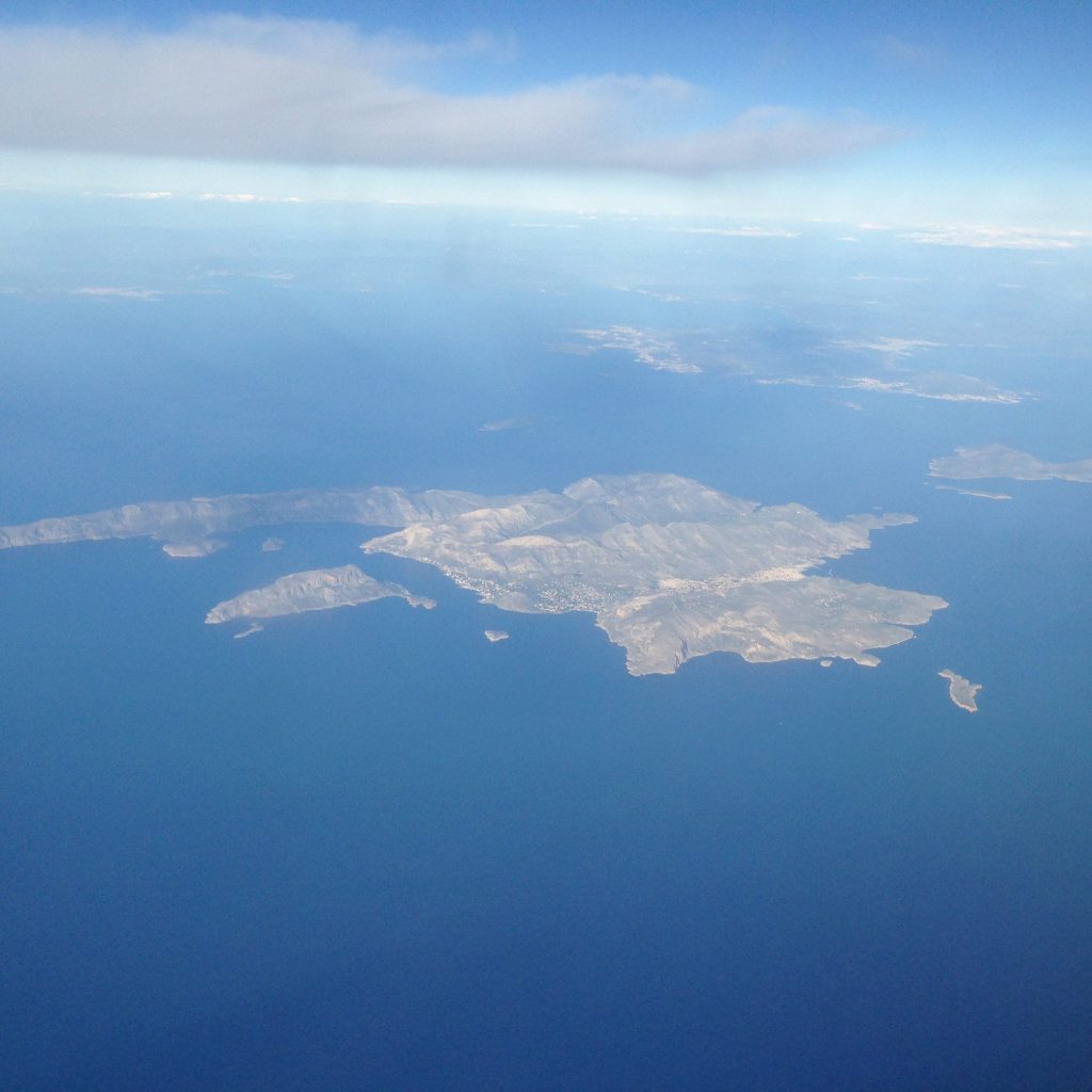 View from Ryanair, flying towards Rhodes from Athens