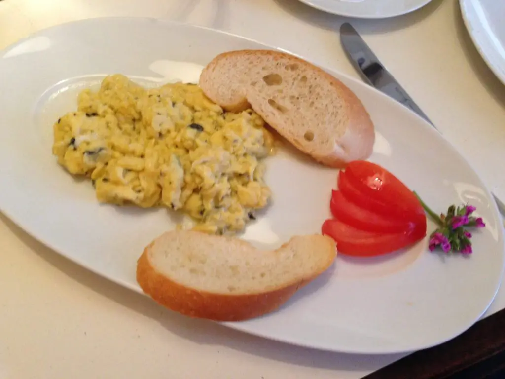 Scrambled eggs for breakfast - various herbs gave it a delicious kick. A choice of chicken or quails eggs. Kokkini Porta Rossa Hotel - Rhodes