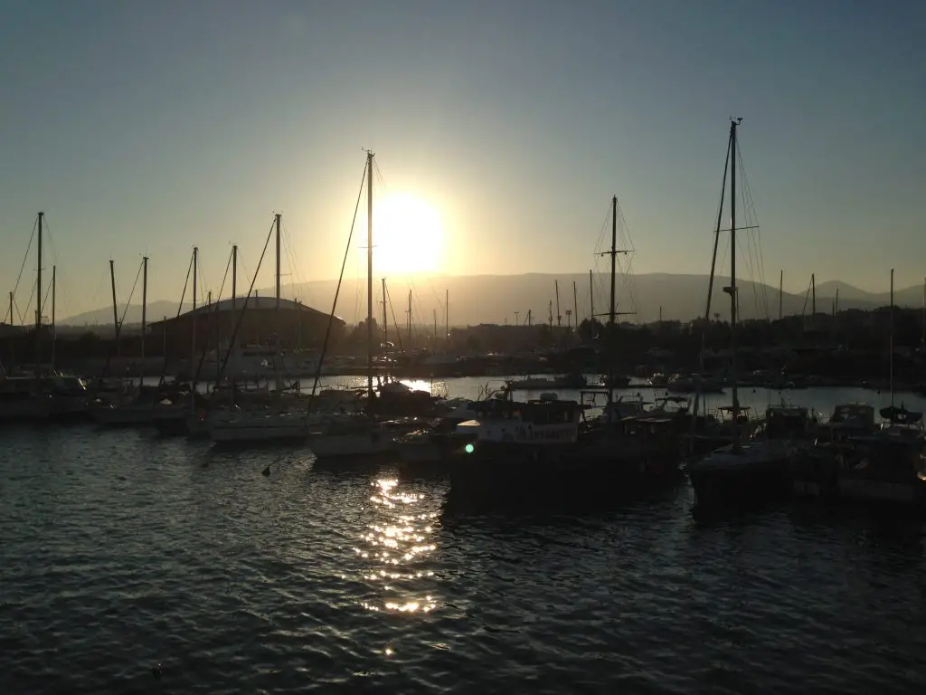 sitting on deck, looking out to Flisvos Marina - our departure point for Athens One Day Cruise