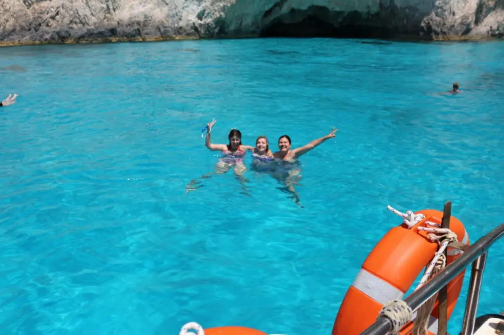 The Travel Bloggers Greece team enjoying a swim