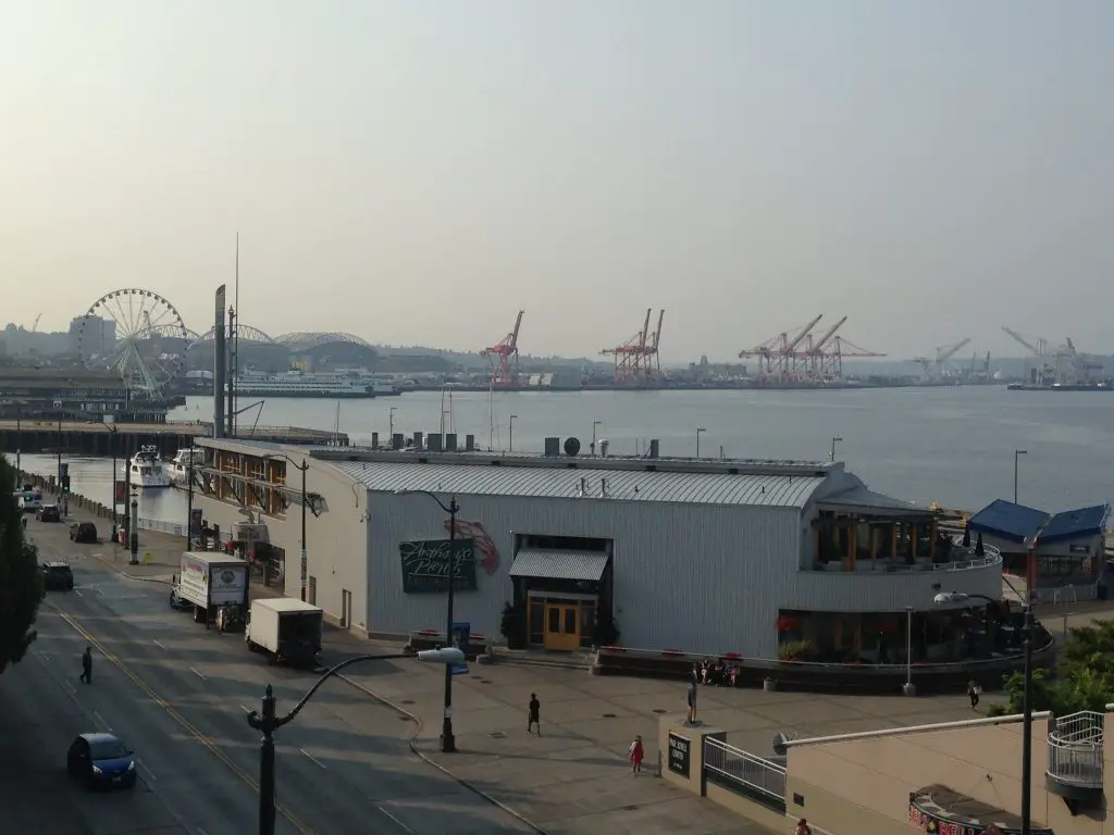 View from Pike Place Market, Seattle restaurant whilst having breakfast across Elliot Bay. Life Beyond Borders