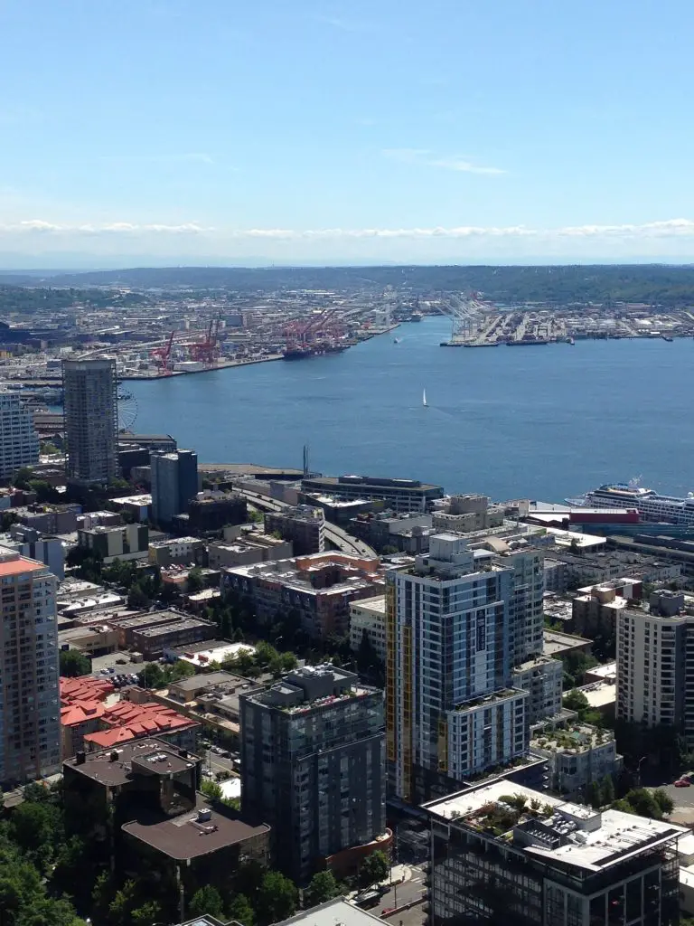 Fantastic view of Seattle city and docks from the Space Needle. Life Beyond Borders