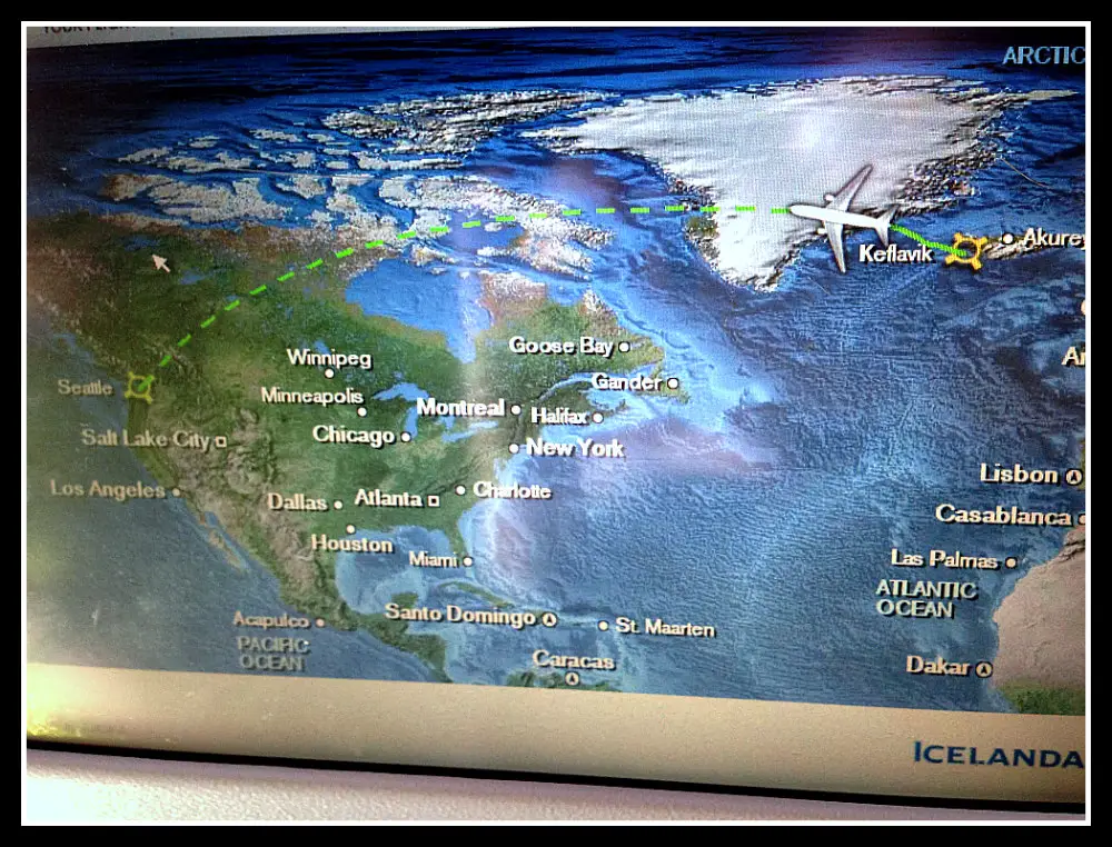 Icelandair route from Reyjkavik to Seattle, over Greenland - LifeBeyondBorders