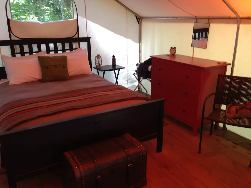 The interior of my Leanto Camp in Moran State Park - Orcas Island. Glamping on the San Juan Islands, Pacific Northwest.