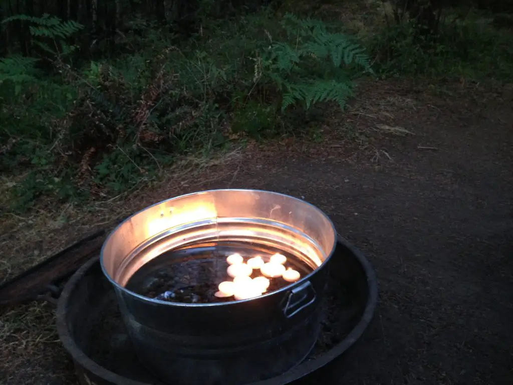 Floating candles look great at night in Moran State Park - Orcas Island. Glamping at Leanto - Pacific Northwest. LifeBeyondBorders