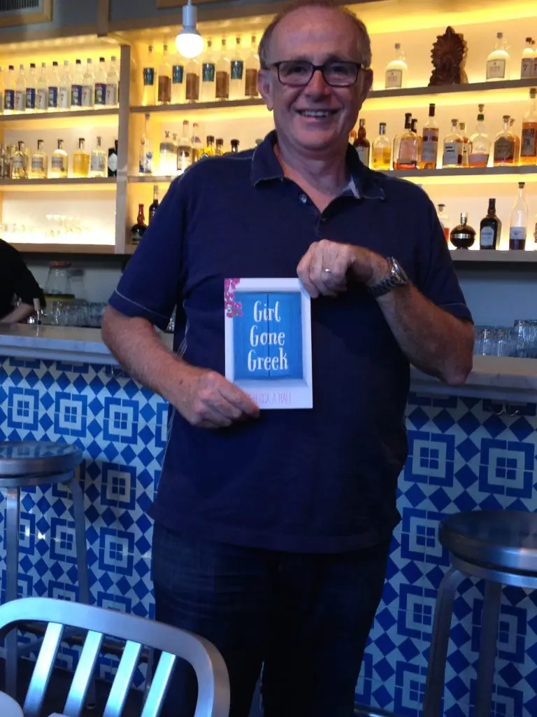 Thomas Soukakos, Owner of Omega Ouzeri in Seattle - excited about my debut novel 'Girl Gone Greek."