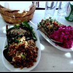 Beet and Potato Salad with chicken tikka at Kiki’s Taverna – Mykonos – Greece – LifeBeyondBorders