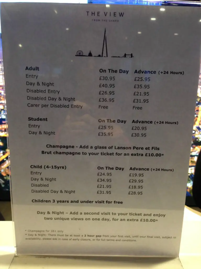 View from the Shard cost of tickets