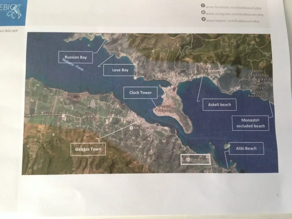 Location of Live-Bio in relation to Poros Island