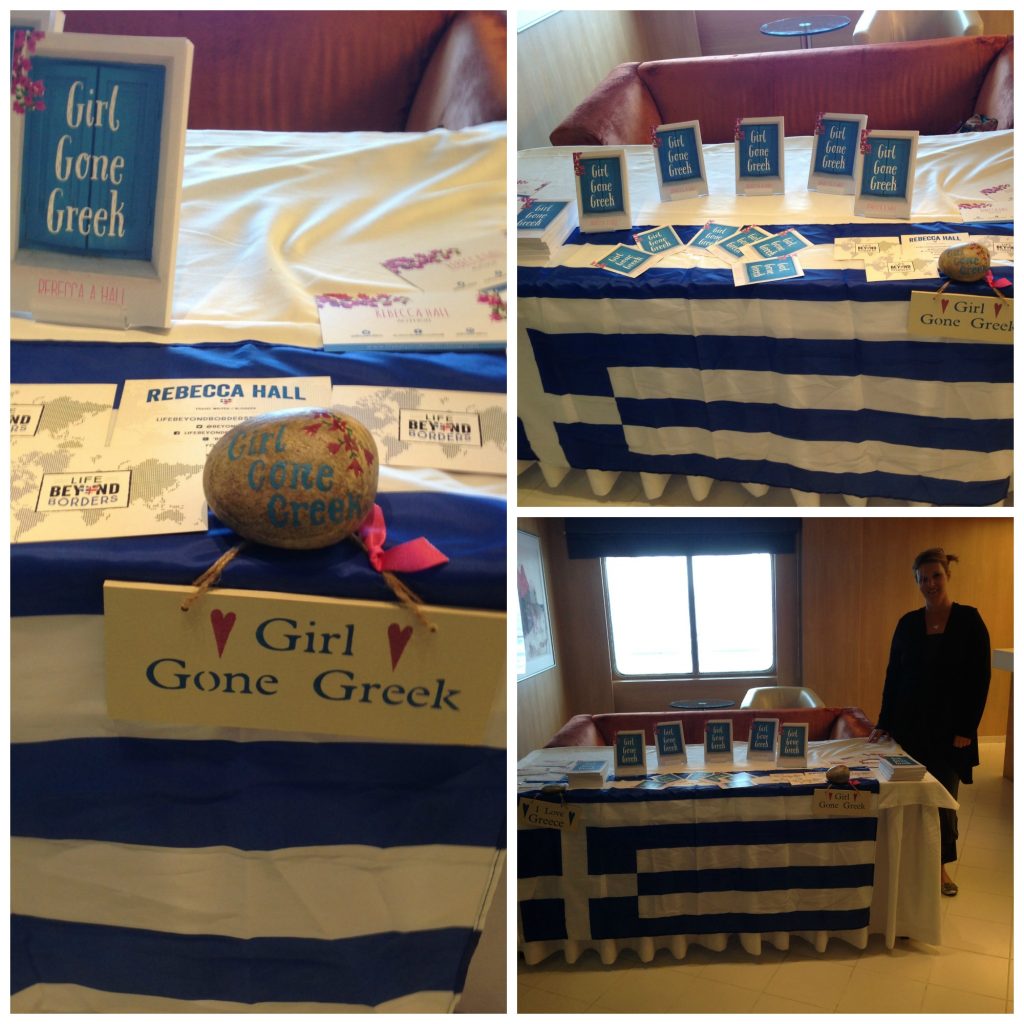 Girl Gone Greek book display on Celestyal Cruises. Life Beyond Borders