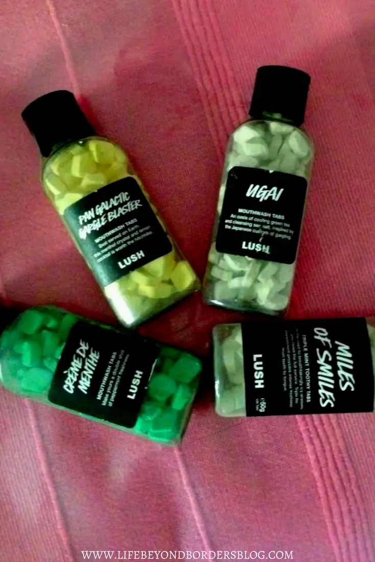 LUSH mouthwash and toothpaste tablets. Great for travelling - and environmentally friendly. Life Beyond Borders