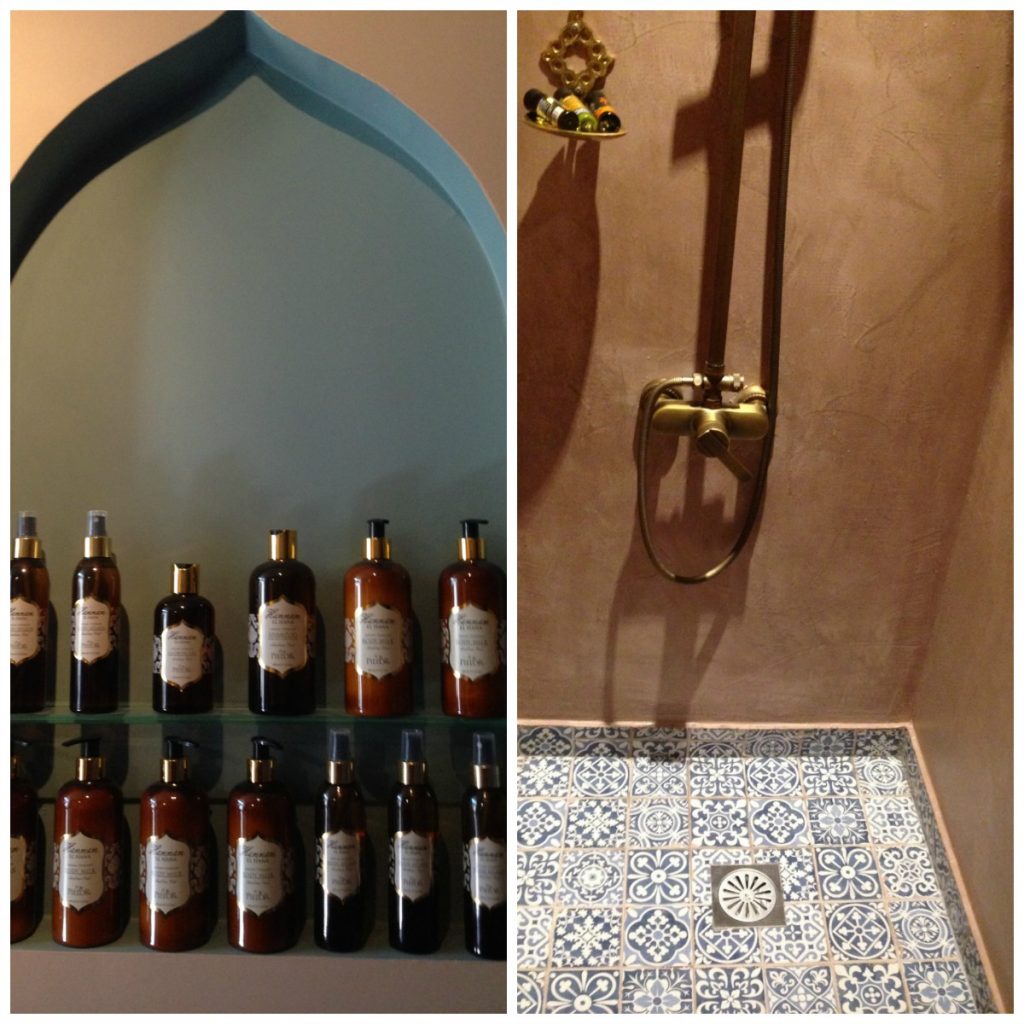 Shower and products available at Al Hammam Turkish Baths, Athens