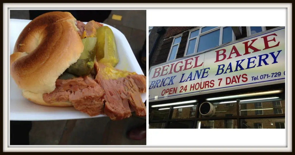 Beigel Bakery with beef and gherkin savoury beigels. Not my favourite, but interesting. Eating London Food Tour. LifeBeyondBorders