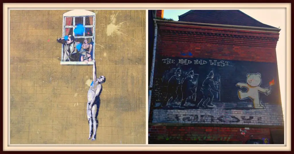 Some of Banksy's artwork around Bristol city. Life Beyond Borders