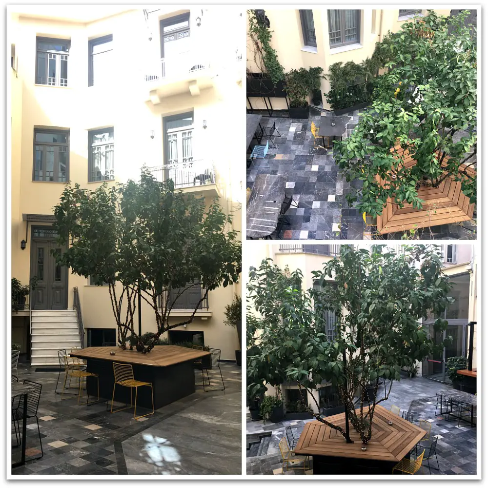 Courtyard of INN Athens Boutique Hotel - Athens, Greece. LifeBeyondBorders