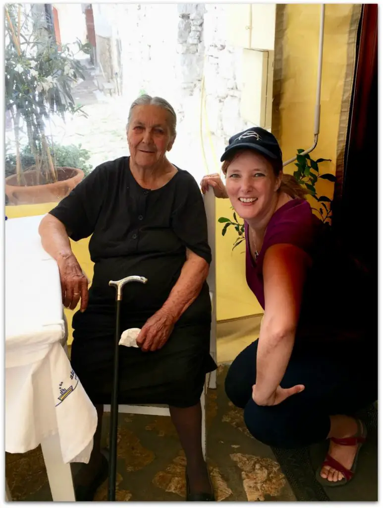  Old Greek YiaYia and Bex of Life Beyond Borders at Alexandra's Taverna on Kastellorizo island Greece