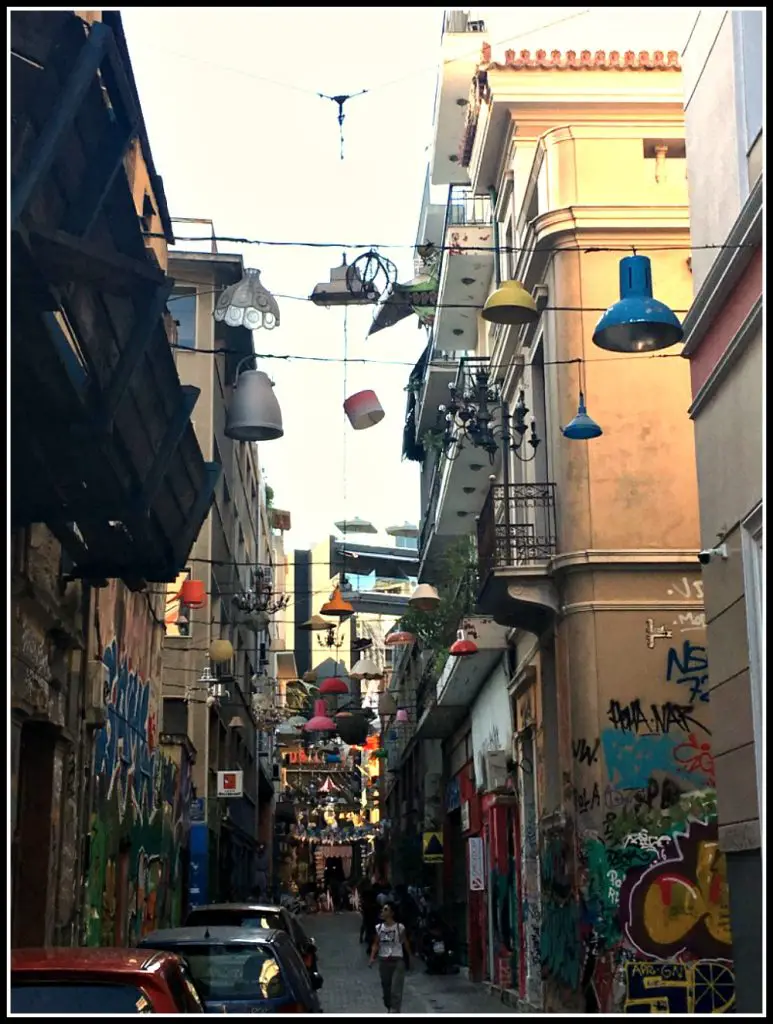 Things to do in Athens, Greece: Pittaki Street - otherwise known as 'Street of Lights' in Athens. Life Beyond Borders