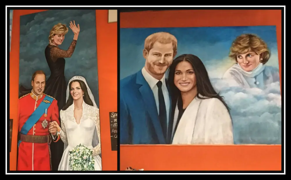 Handpainted Royal Family paintings at Scallywags, The Hague, Netherlands. Best Places to eat in The Hague. Life Beyond Borders