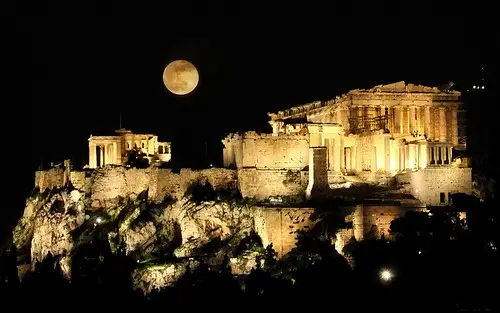 Acropolis and full moon ...Eternal Light by #visualpoetry full moon athens photo